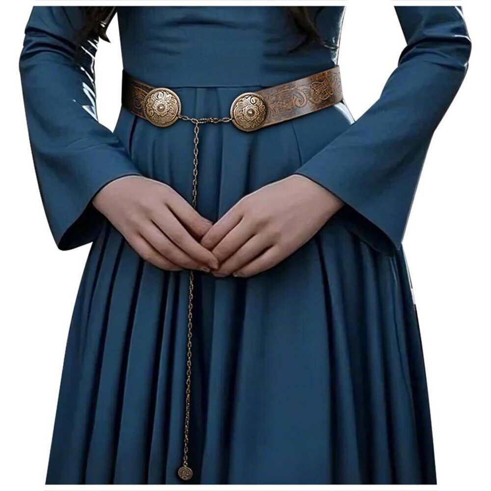Women Renaissance Leather Belt Faux Leather Metal Chain Medieval Cosplay Accesso